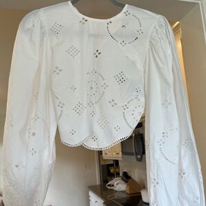 Ganni Broderie Anglaise white eyelet top
